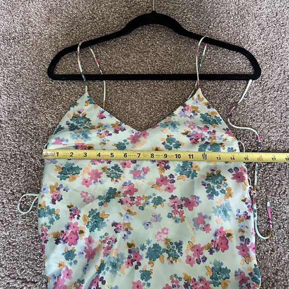 ZARA Romantic Floral Print Midi Side-Tie Satin Slip Dress XS Baby Blue - Picture 11 of 13